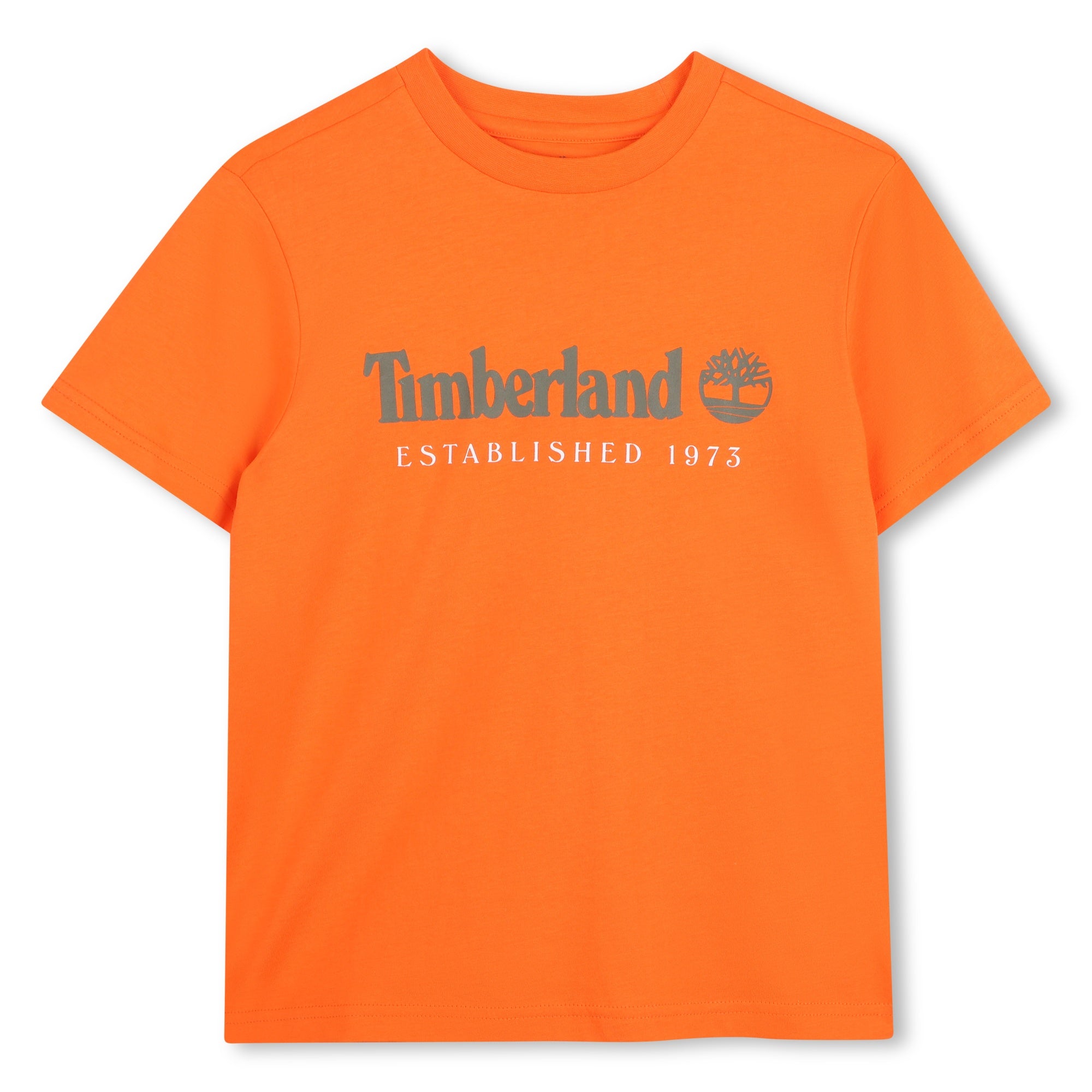 Timberland boys orange short sleeve logo T-shirt front view