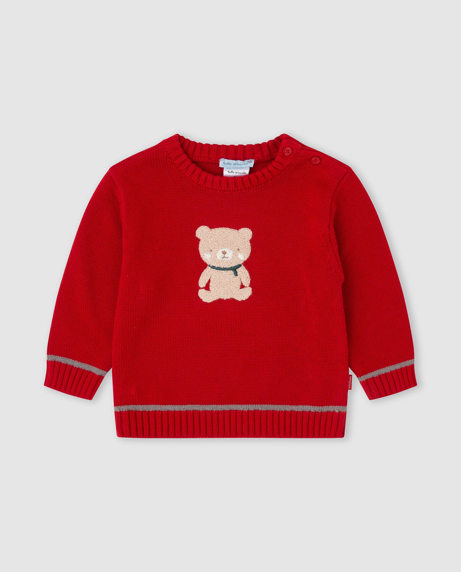 Tutto Piccolo baby boys red knitted jumper with teddy bear motif