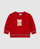 Tutto Piccolo baby boys red knitted jumper with teddy bear motif