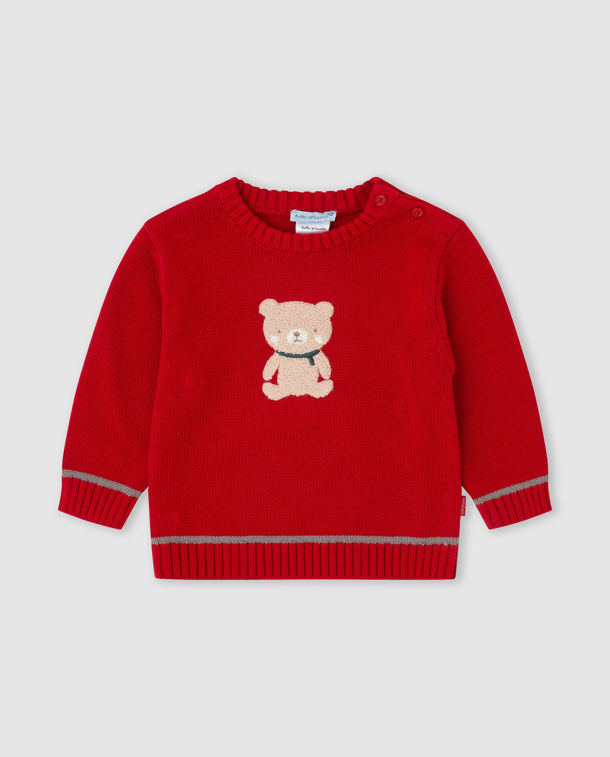 Tutto Piccolo baby boys red knitted jumper with teddy bear motif