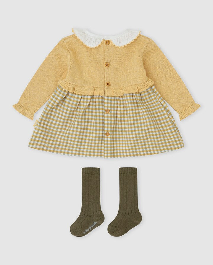 Tutto Piccolo mustard duck dress and tights set back view