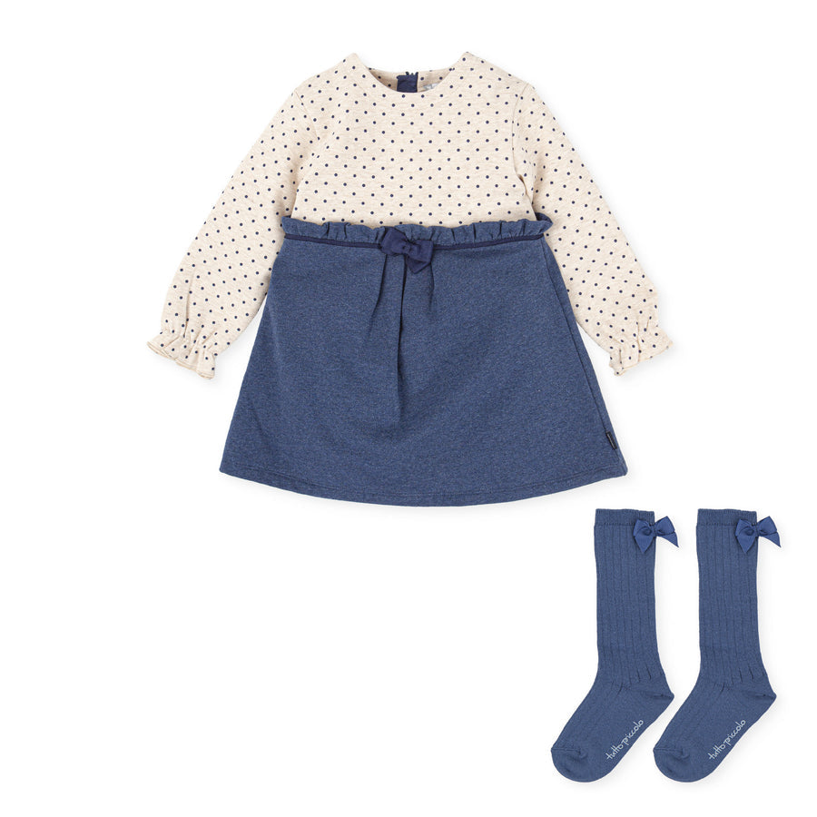 Tutto Piccolo Girls ute Blue Dotty Dress & Socks Set