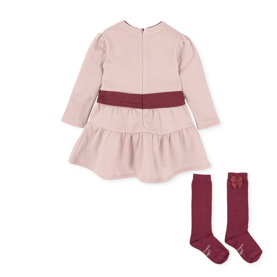 Tutto Piccolo Girls Pale Pink Dress & Socks Set From Back