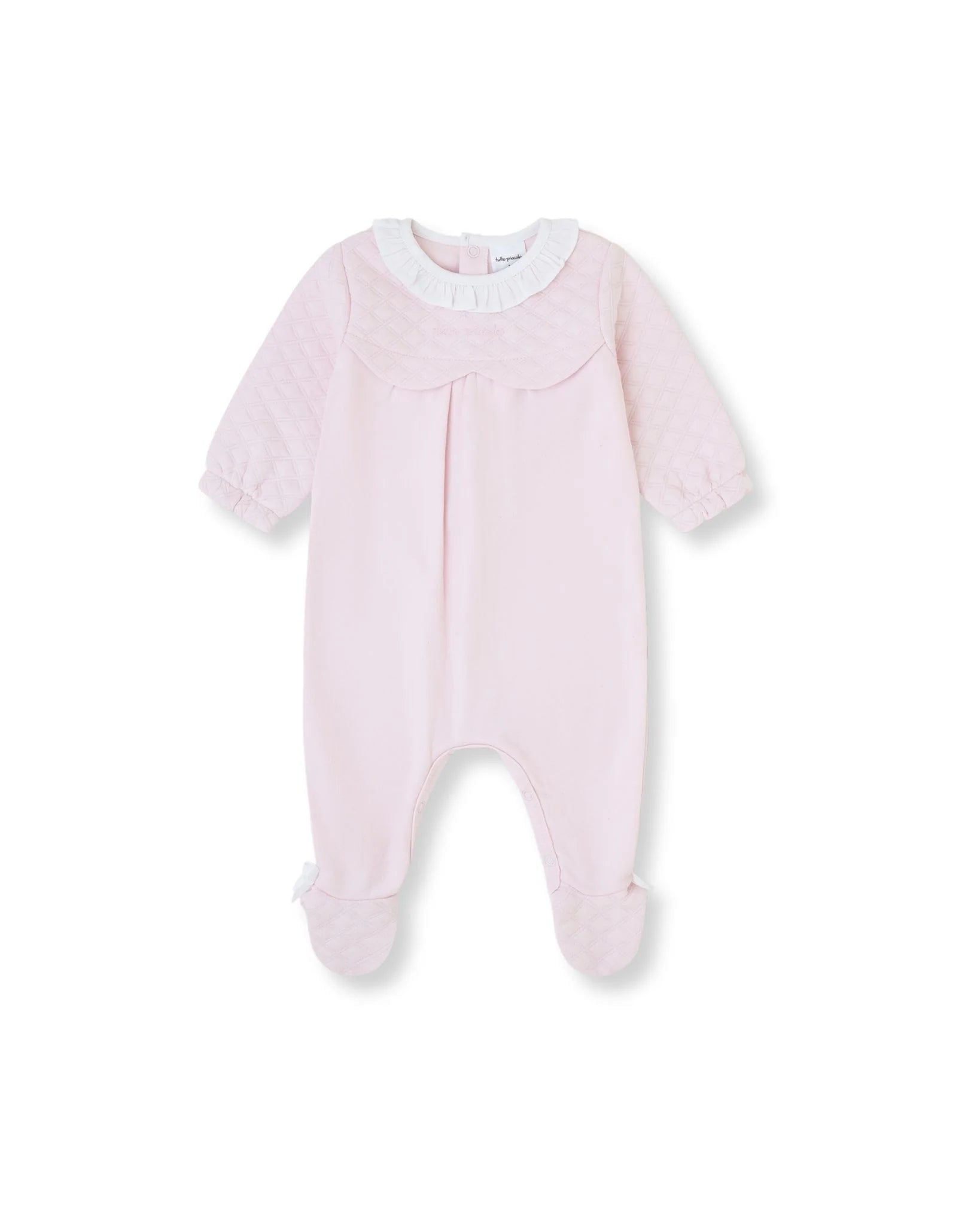 Tutto Piccolo baby girls pink footed romper with white ruffle collar