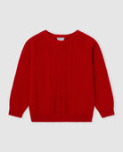  Tutto Piccolo boys red cable knit jumper front view