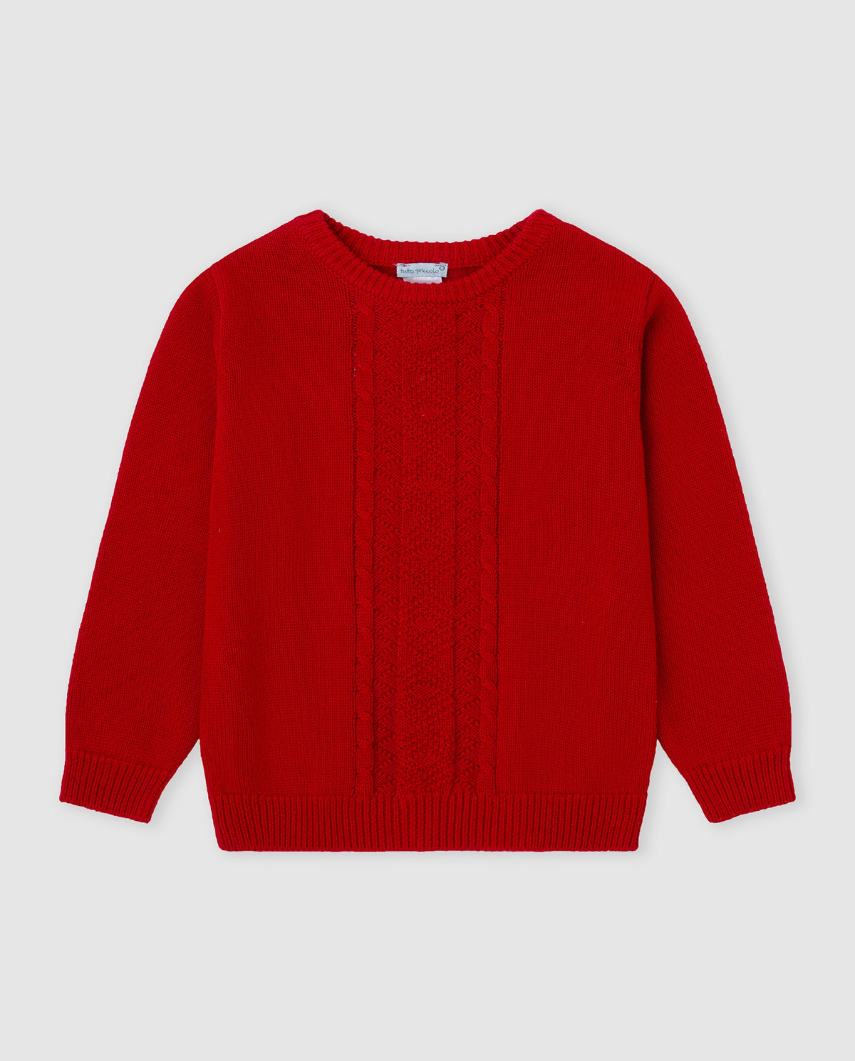  Tutto Piccolo boys red cable knit jumper front view