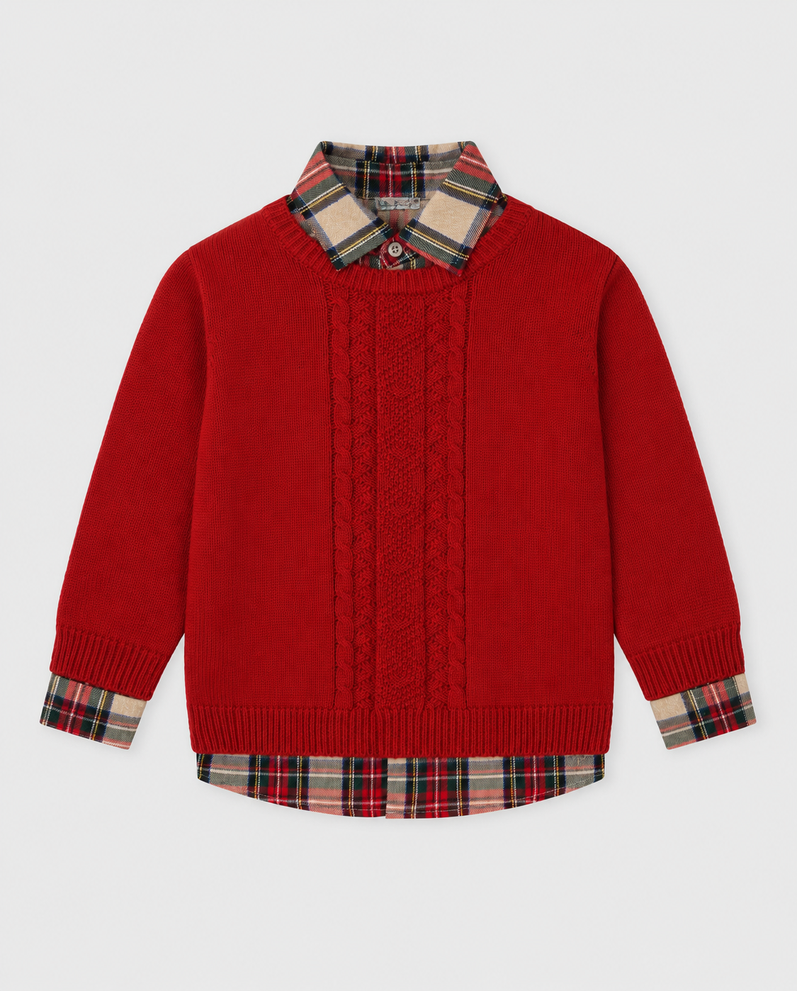 Tutto Piccolo boys red cable knit jumper and tartan shirt set