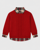 Tutto Piccolo boys red cable knit jumper and tartan shirt set