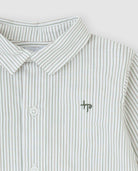 Close-up of Tutto Piccolo boys striped long sleeve shirt collar