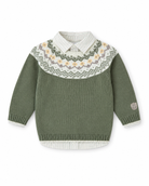 Tutto Piccolo boys green Fair Isle knit sweater and striped shirt set
