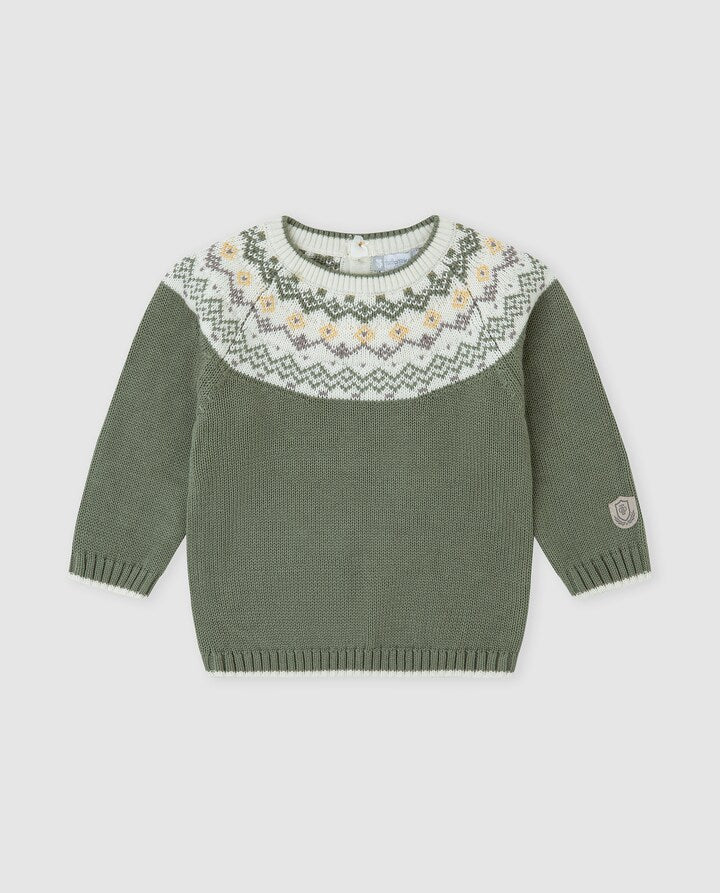 Tutto Piccolo boys green Fair Isle knit sweater front view
