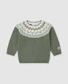 Tutto Piccolo boys green Fair Isle knit sweater front view