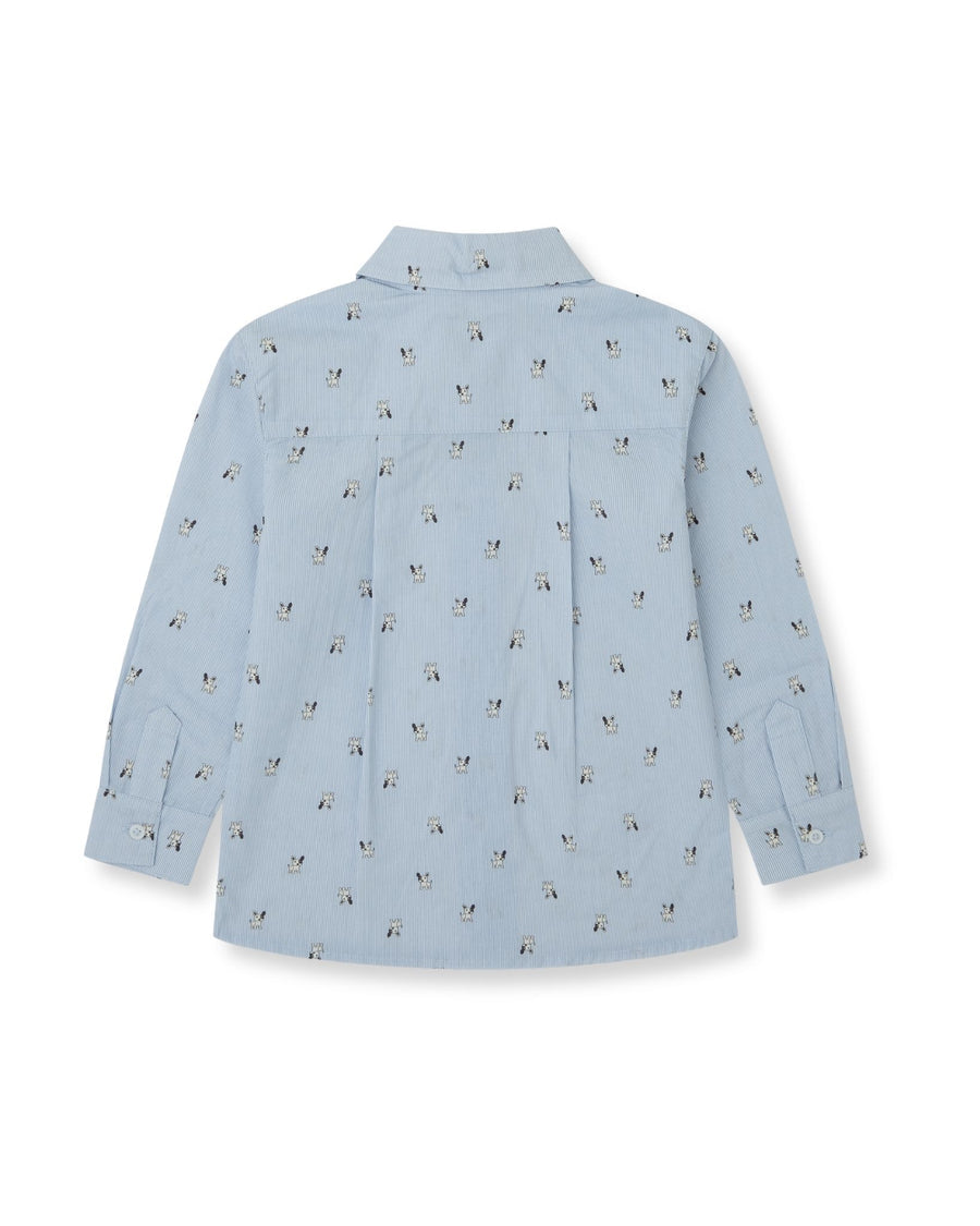 Back view of Tutto Piccolo boys blue printed shirt
