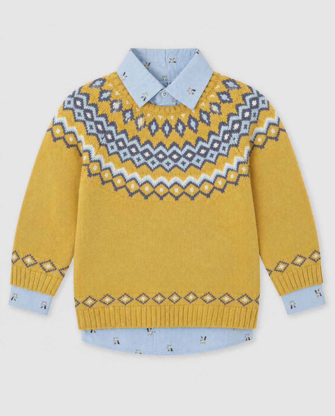Tutto Piccolo boys mustard patterned knitted jumper front
