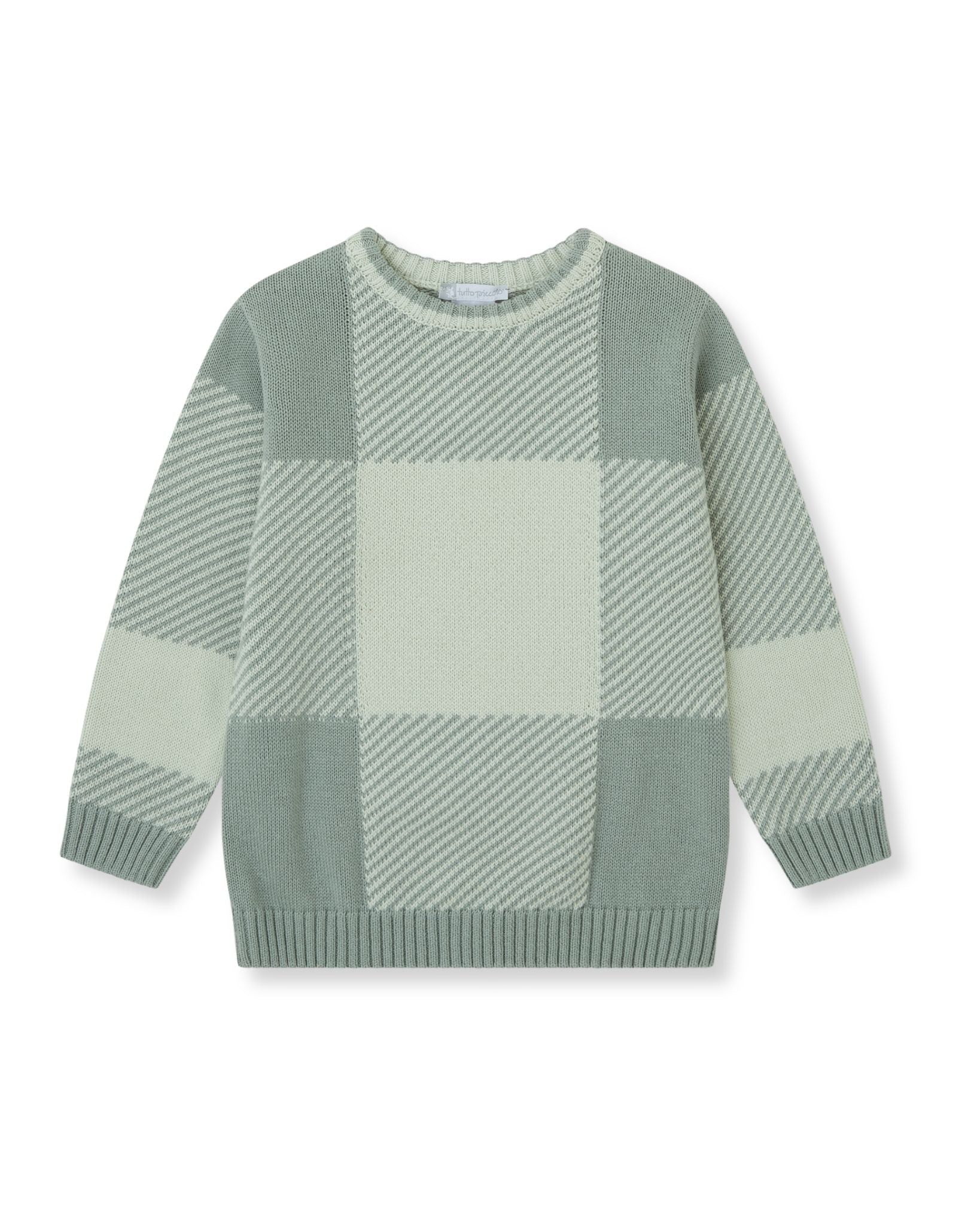 Tutto Piccolo sea green check knit sweater back view