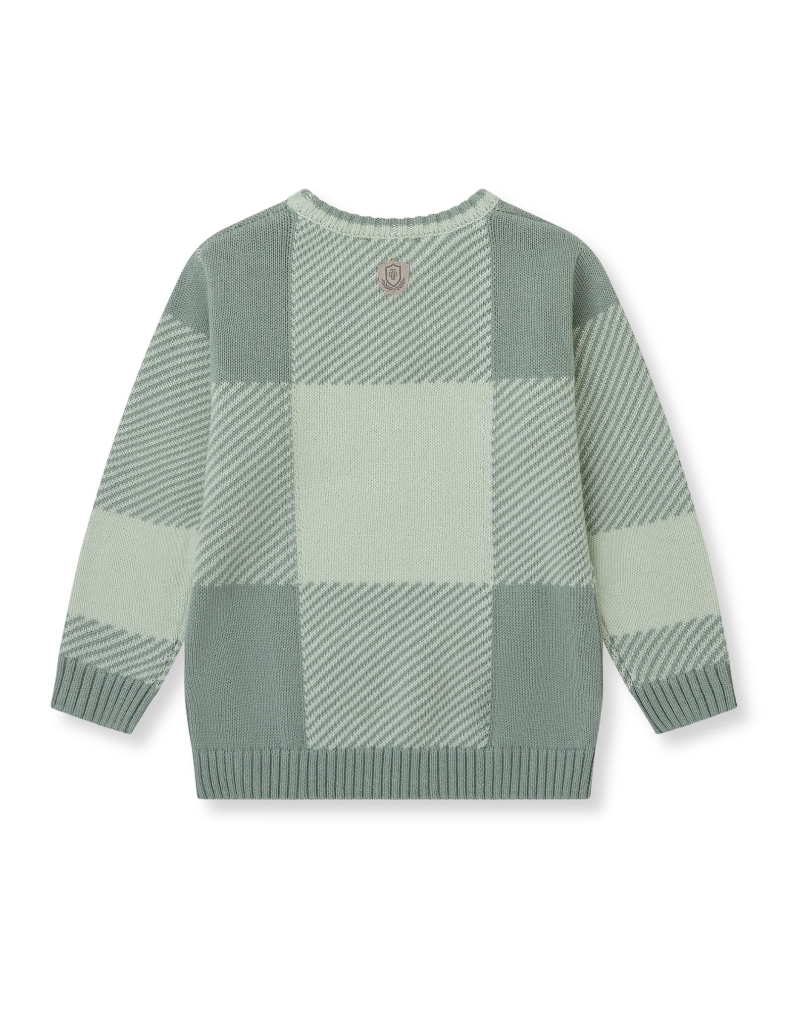 Close-up of Tutto Piccolo sea green check knit pattern