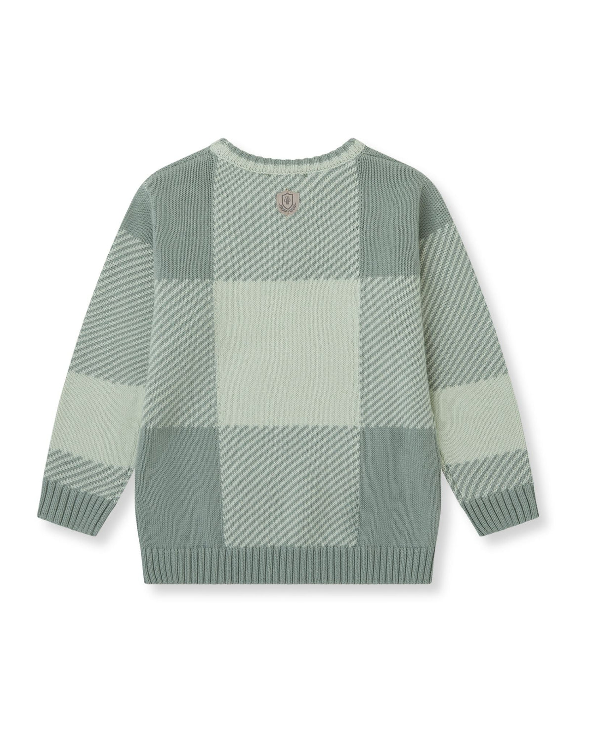 Close-up of Tutto Piccolo sea green check knit pattern