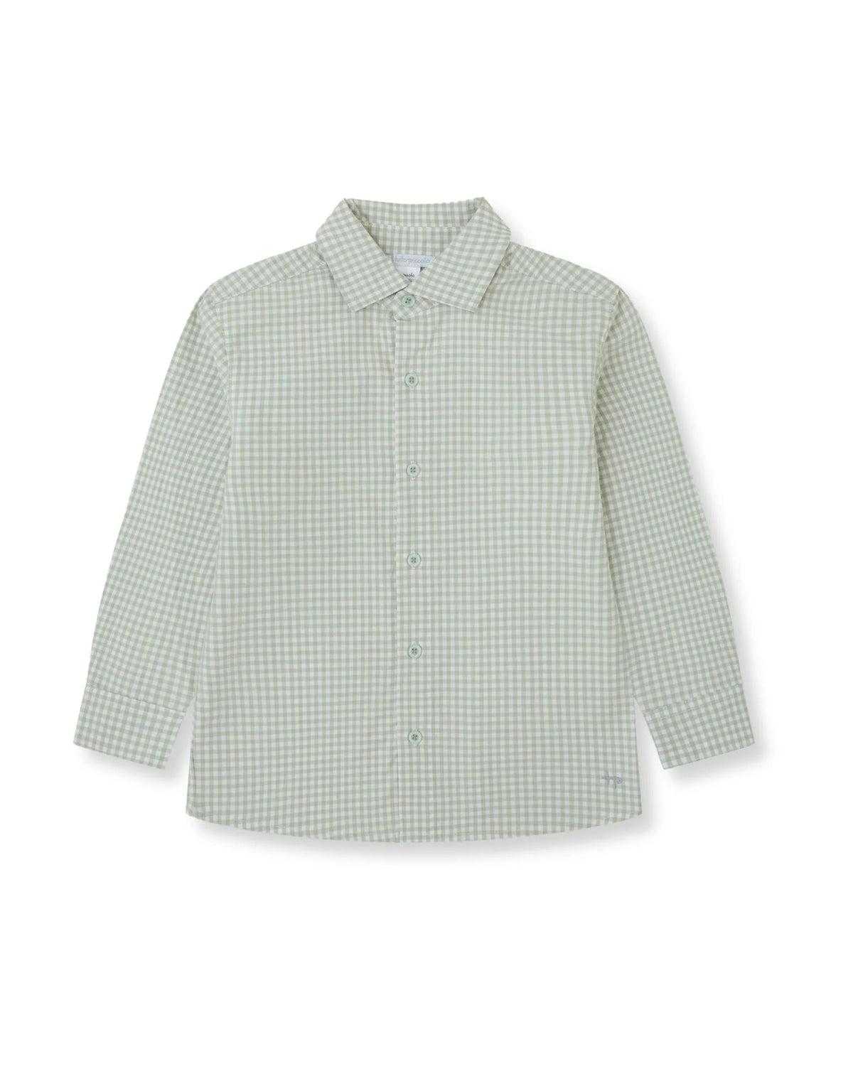 Tutto Piccolo boys sea green gingham shirt front view