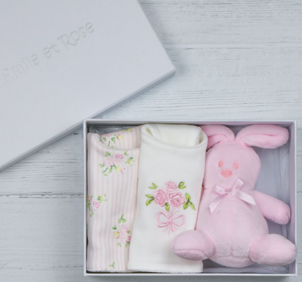 EmileEtRosePinkPrintBibGiftSet