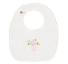 EmileEtRosePinkWhiteBibWithRoseDetailForABabyGirl