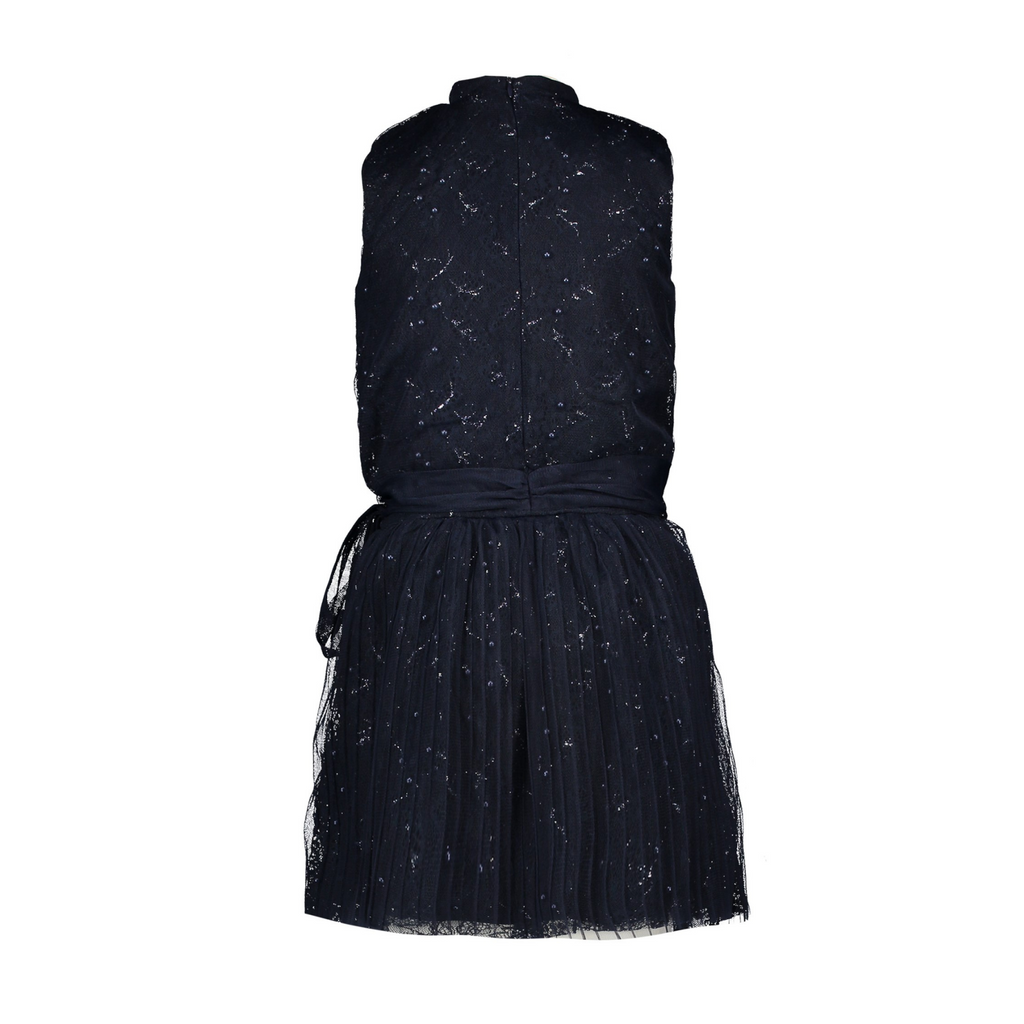 Le Chic Girls Navy Sparkle Empbrodered Sleeveless Occasion Dress At the Back - Chislers