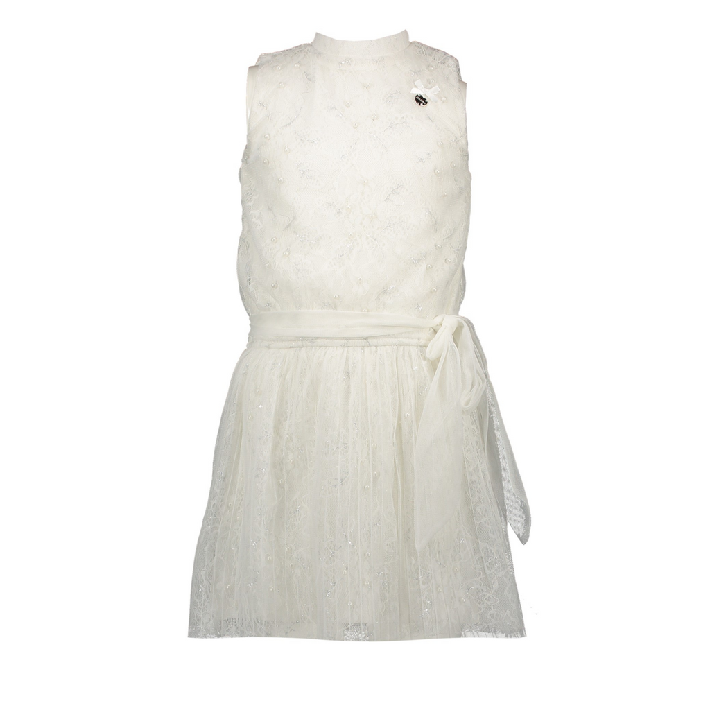 Le Chic Girls Sparkle Sleeveless Occasion Dress In Off White Colour At The Front - Chislers