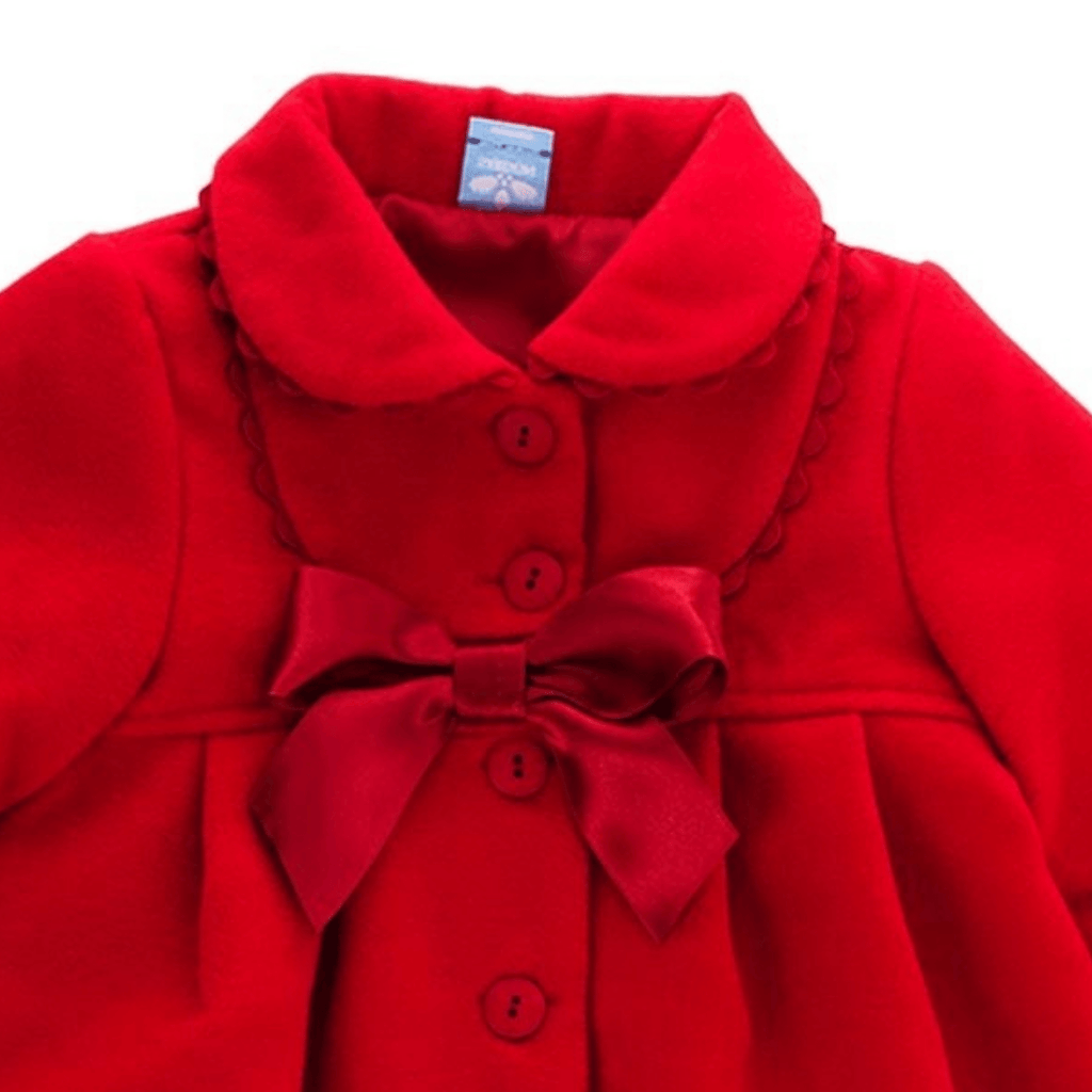 Sardon Girls Traditional Red Coat With Bow Close Up