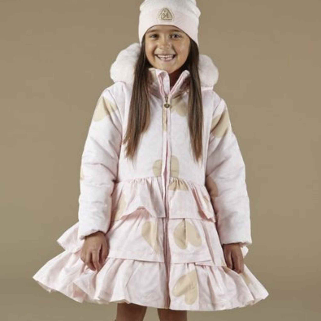 A Dee Penelope Pink Frilled Padded Jacket With Faux Fur Hood