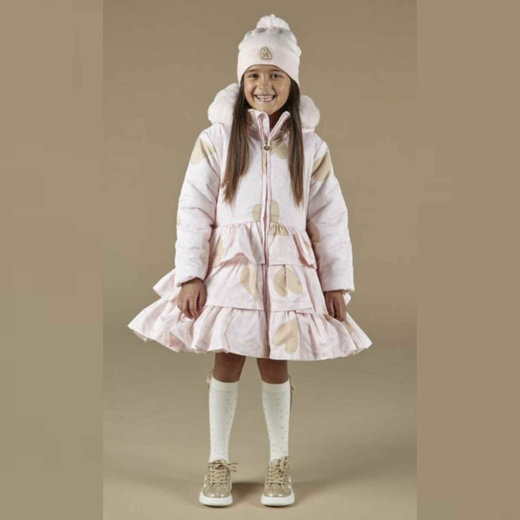 A Dee Penelope Pink Layered Padded Jacket With Faux Fur Hood