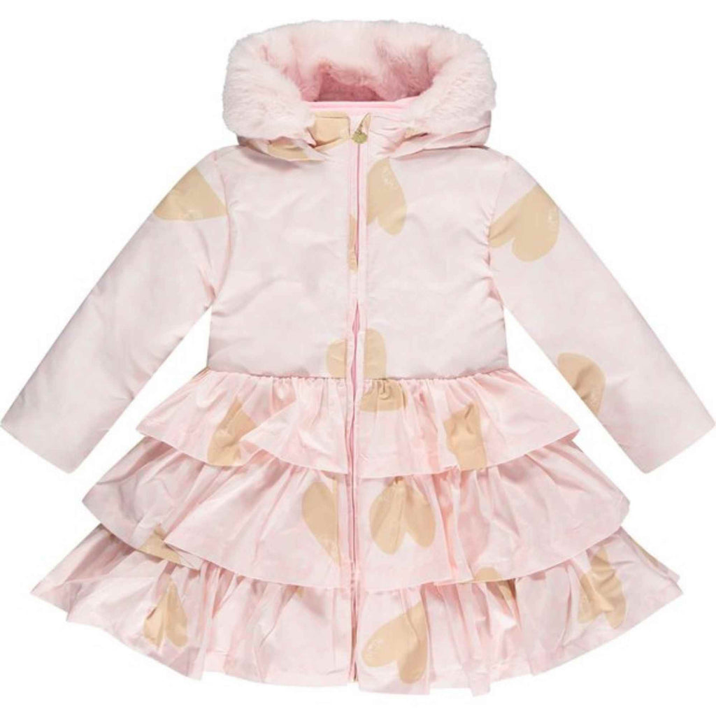 A Dee Penelope Pink Layered Padded Jacket With Faux Fur Hood