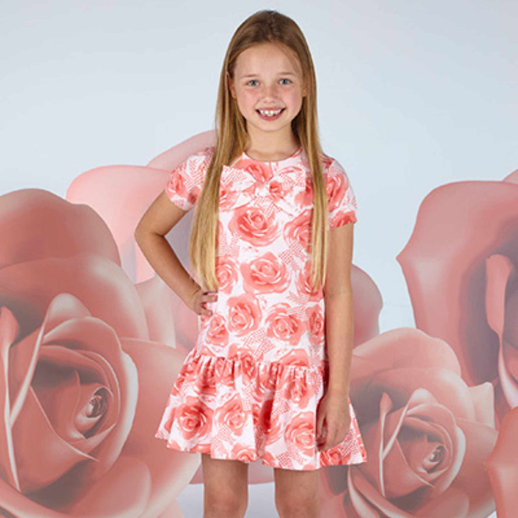 A Dee Yael Girls Coral Rose Print Layer Dress