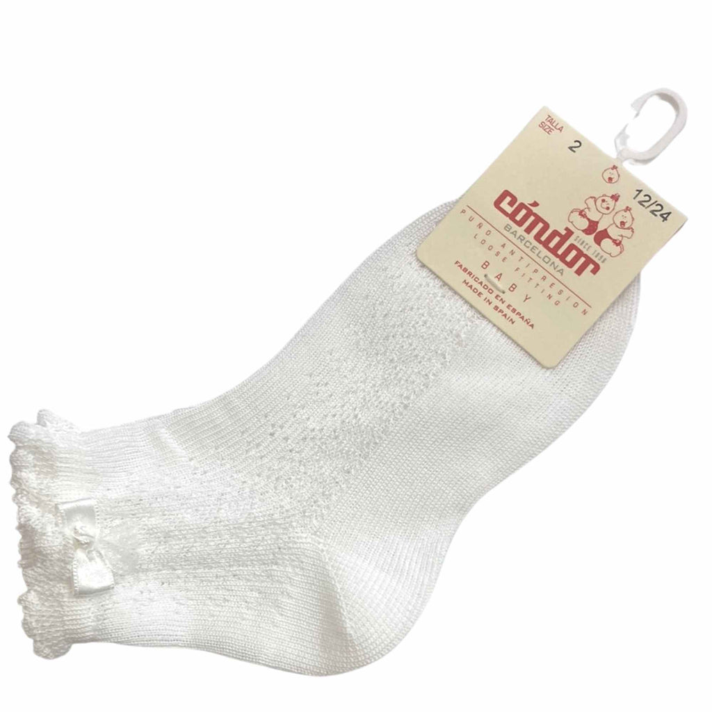 Condor Girls White Ankle Socks With Bow