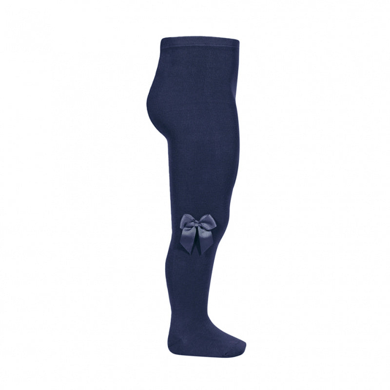 Candor Navy Cotton Tights With Satin Bow On Side