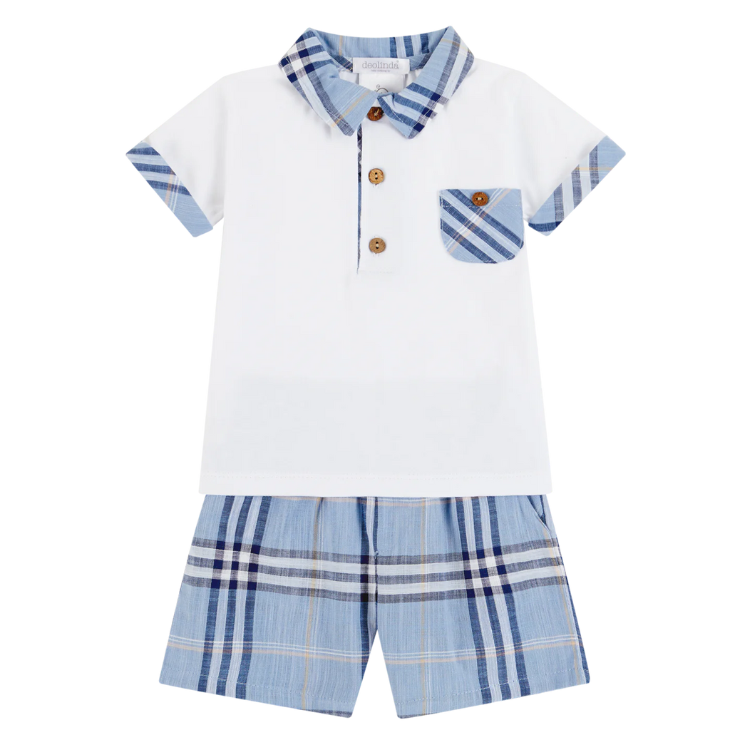 Deolinda Blue Tartan Shorts Set For Baby Boys