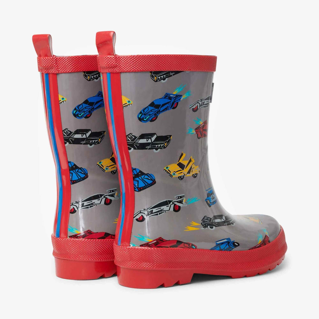 Hatley Fast Cars Grey Shiny Waterproof Rain Boots