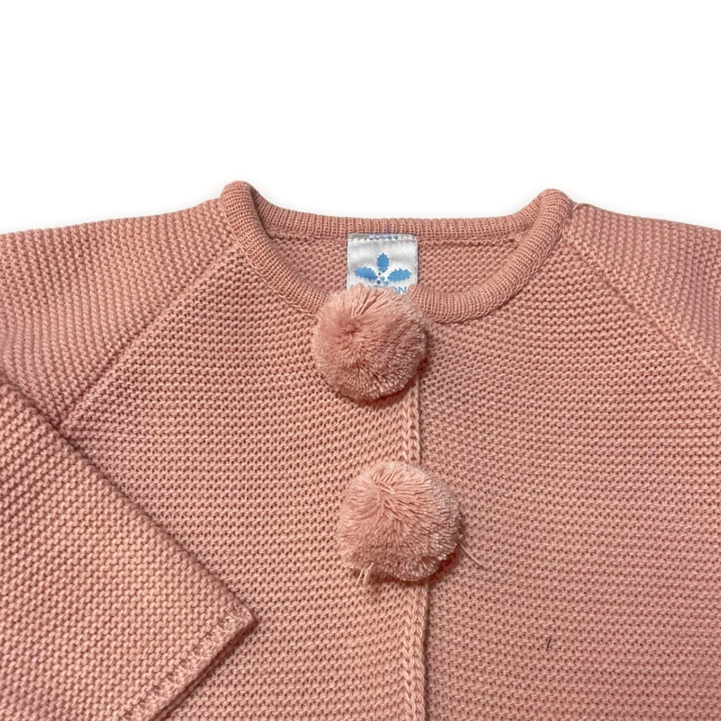 Sardon Pastel  Pink Baby Girl Pom Pom Cardigan Closeup - Chislers