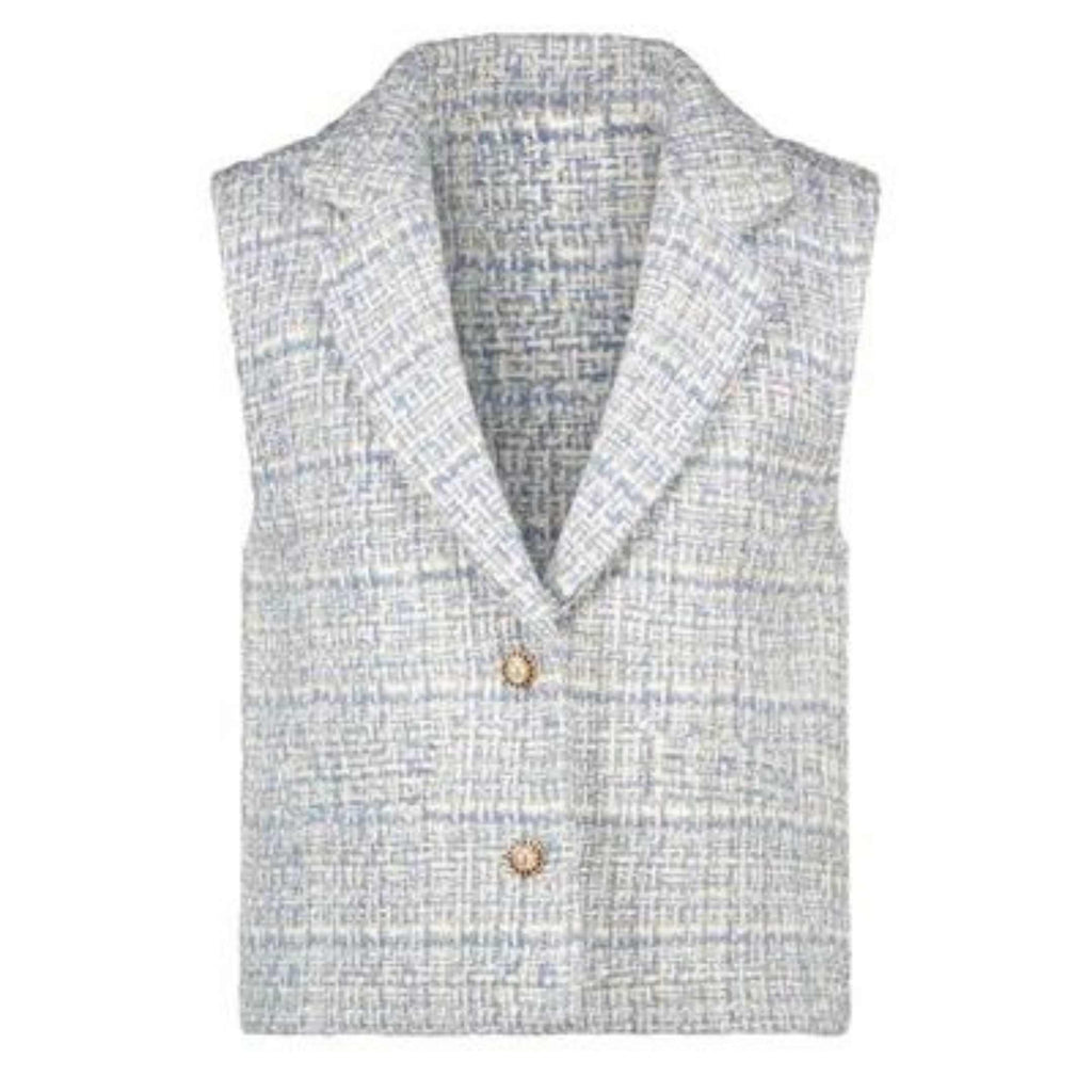 Le Chic Aven Girls Blue Tweed Gilet