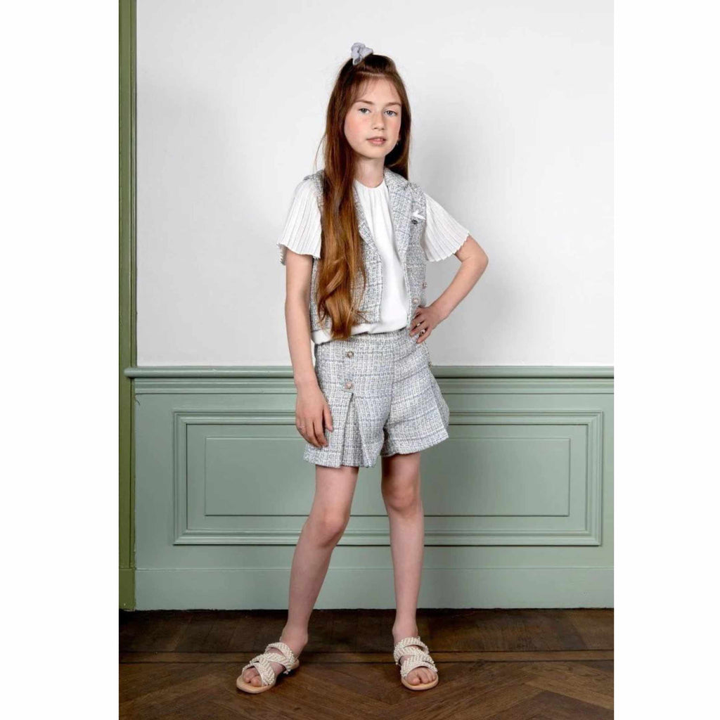 Le Chic Dons Girls Blue Tweed Confirmation Shorts