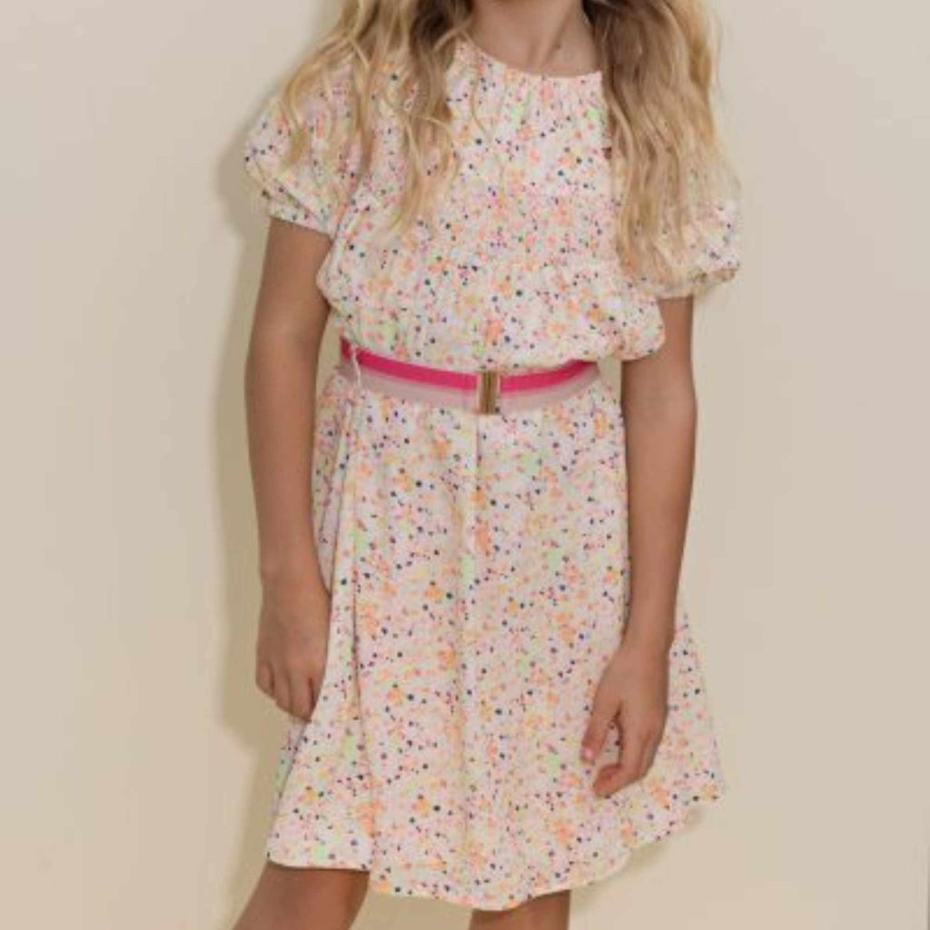NoNo Manil Girls Pretty Floral Print Smock Dress With Short Sleeves