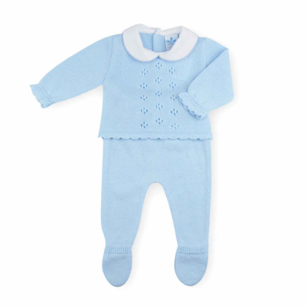 Sardon Blue Knitted Romper Suit Set For Baby Boy