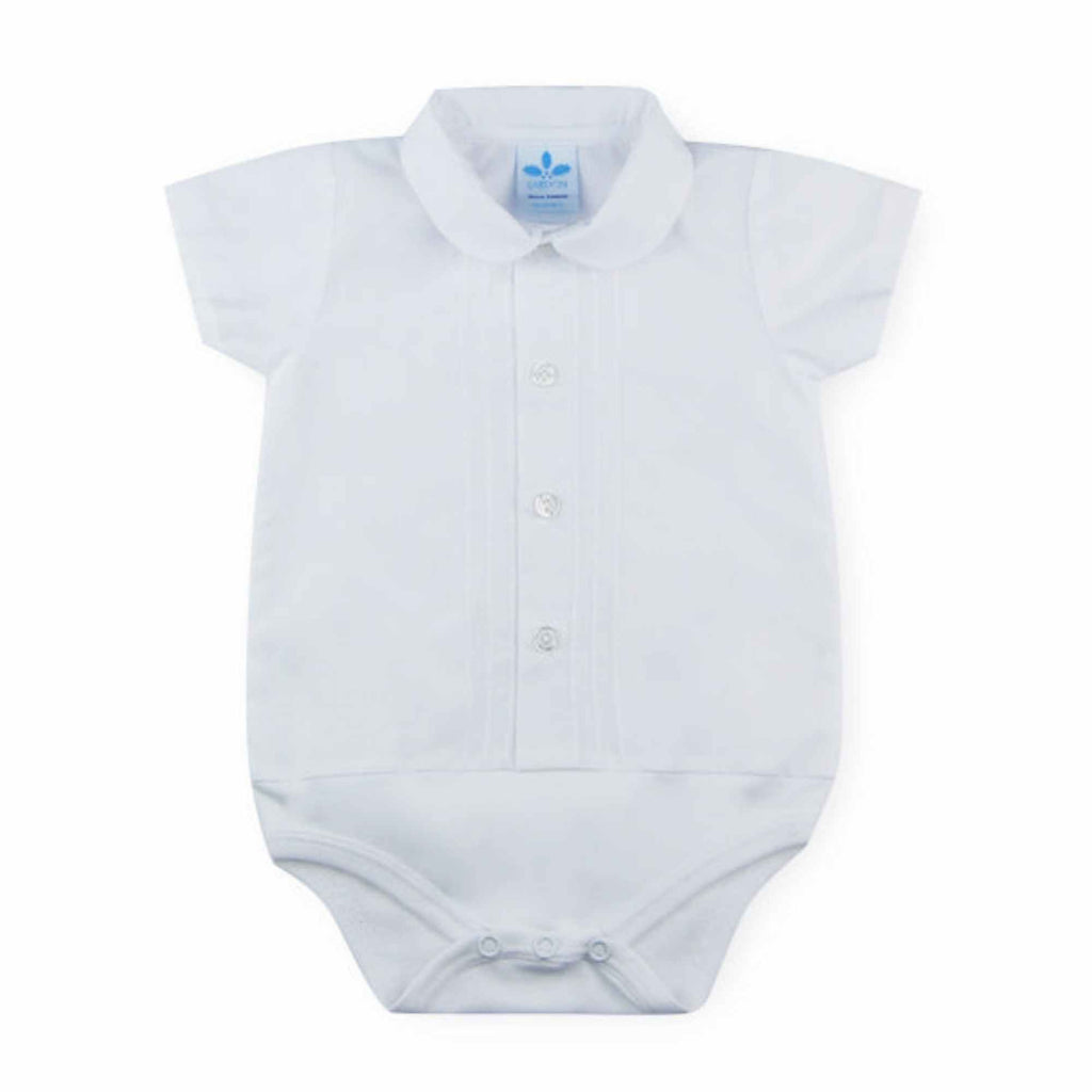 Sardon Baby Boys White Collared Shirt Style Short Sleeve Babygrow