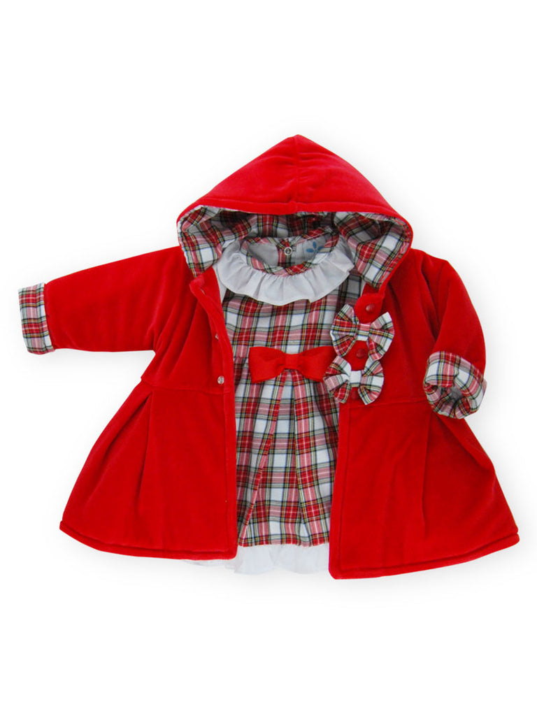 Sardon Red Christmas Coat & Dress Set For Baby Girl