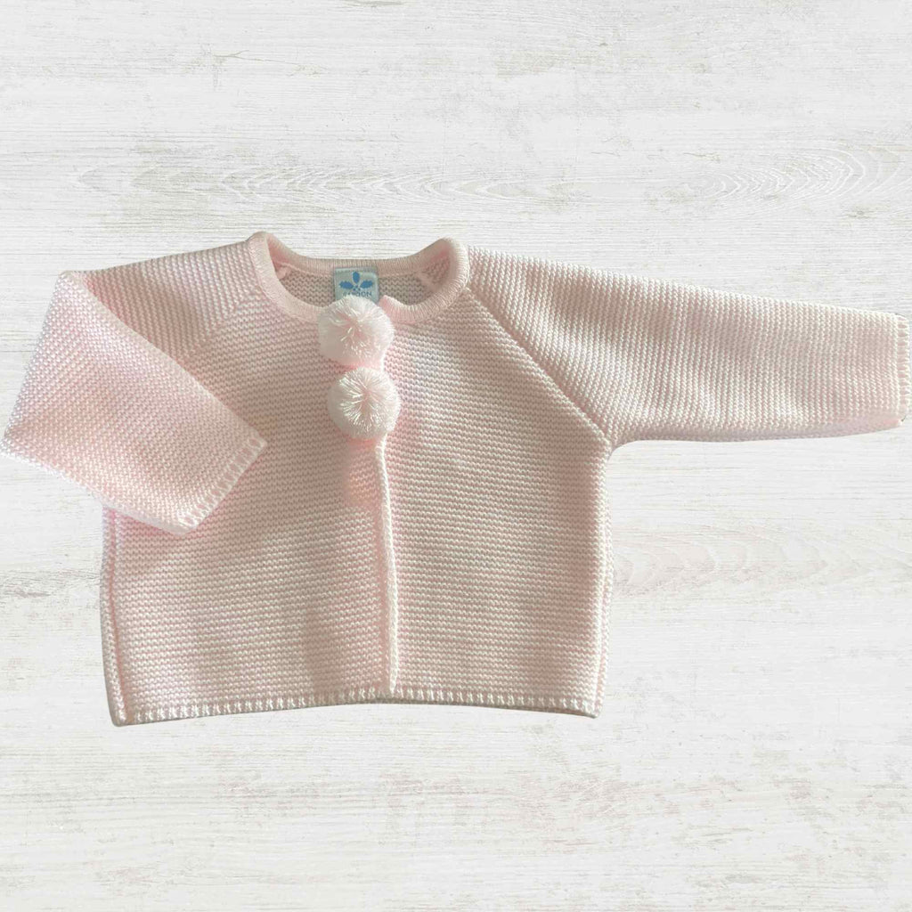 Sardon Pink Pom Pom Knitted Cardigan For A Baby Girl