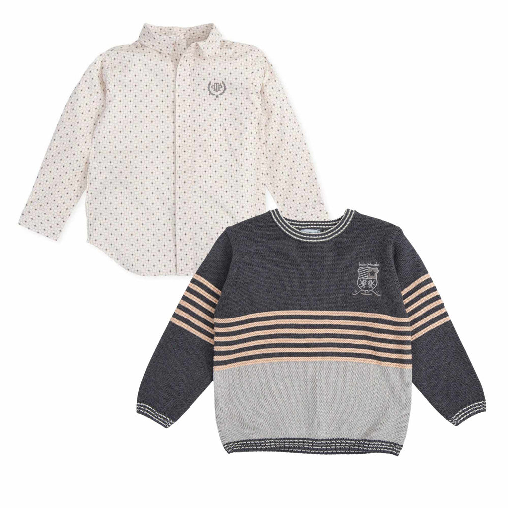 Tutto Piccolo Boys Grey Jumper & Shirt Set